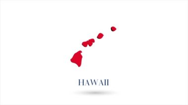 3D animasyon düz harita beyaz arka planda Amerika Birleşik Devletleri 'nden Hawaii eyaletini gösteriyor. ABD. Gölgeli Hawaii haritası. ABD. 4k