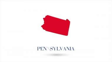 Beyaz arka planda Amerika Birleşik Devletleri 'nden Pennsylvania eyaletini gösteren 3D animasyon düz harita. ABD. Pensilvanya 'nın gölgeli döner haritası. ABD. 4k