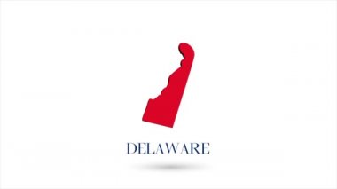 3D animasyon düz harita beyaz arka planda Amerika Birleşik Devletleri 'nden Delaware eyaletini gösteriyor. ABD. Gölgeli Delaware haritası. ABD. 4k