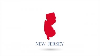3D animasyon düz harita beyaz arka planda Amerika Birleşik Devletleri 'nden New Jersey eyaletini gösteriyor. ABD. Gölgeli bir New Jersey haritası. ABD. 4k video