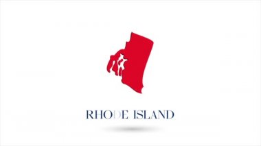 Amerika Birleşik Devletleri 'nden Rhode Island eyaletini beyaz arka planda gösteren 3D animasyon düz harita. ABD. Rhode Island 'ın gölgeli döner haritası. ABD. 4k