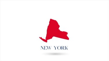 Beyaz arka planda Amerika Birleşik Devletleri 'nden New York eyaletini gösteren 3D animasyon düz harita. ABD. Gölgeli bir New York haritası. ABD. 4k