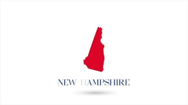 Beyaz arka planda Amerika Birleşik Devletleri 'nden New Hampshire eyaletini gösteren 3D animasyon düz harita. ABD. Gölgeli bir New Hampshire haritası. ABD. 4k