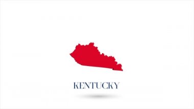 Beyaz arka planda Amerika Birleşik Devletleri 'nden Kentucky eyaletini gösteren 3D animasyon düz harita. ABD. Gölgeli Kentucky 'nin döner haritası. ABD. 4k