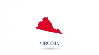 3D animasyon düz harita beyaz arka planda Amerika Birleşik Devletleri 'nden Virginia eyaletini gösteriyor. ABD. Virginia 'nın gölgeli döner haritası. ABD. 4k