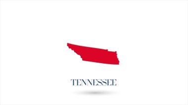 Beyaz arka planda Amerika Birleşik Devletleri 'nden Tennessee eyaletini gösteren 3D animasyon düz harita. ABD. Gölgeli Tennessee 'nin dönen haritası. ABD. 4k