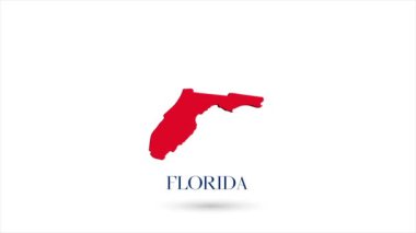 3D animasyon düz harita beyaz arka planda Amerika Birleşik Devletleri 'nden Florida eyaletini gösteriyor. ABD. Gölgeli Florida 'nın dönen haritası. ABD. 4k