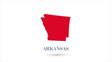 Beyaz arka planda Amerika Birleşik Devletleri 'nden Arkansas eyaletini gösteren 3D animasyon düz harita. ABD. Arkansas 'ın gölgeli döner haritası. ABD. 4k