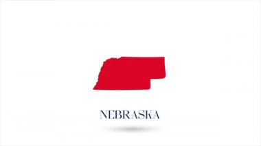 3D animasyon düz harita beyaz arka planda Amerika Birleşik Devletleri 'nden Nebraska eyaletini gösteriyor. ABD. Gölgeli Nebraska 'nın dönen haritası. ABD. 4k