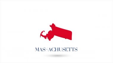 Amerika Birleşik Devletleri 'nden Massachusetts eyaletini beyaz arka planda gösteren 3D animasyon düz harita. ABD. Gölgeli Massachusetts 'in döner haritası. ABD. 4k