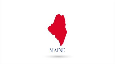 3D animasyon düz harita beyaz arka planda Amerika Birleşik Devletleri 'nden Maine eyaletini gösteriyor. ABD. Gölgeli bir Maine haritası. ABD. 4k