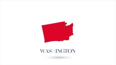Beyaz arka planda Amerika Birleşik Devletleri 'nden Washington eyaletini gösteren 3D animasyon düz harita. ABD. Washington 'un gölgeli döner haritası. ABD. 4k