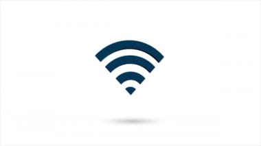 Beyaz arka planda gölgesi izole edilmiş 3D düz Wi-Fi simgesi. Dönüşümlü kablosuz ağ simgesi. 4K video hareketi grafik canlandırması.