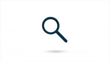 Beyaz arkaplanda gölgesi olan 3D animasyon düz arama simgesi. Dönen arama simgesi. 4K video hareketi grafik canlandırması.