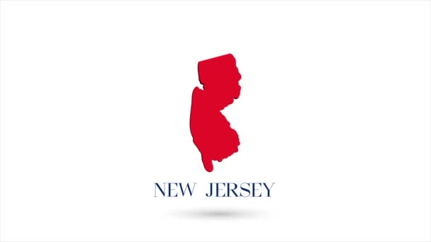 3d animata mappa piatta che mostra lo stato del New Jersey dagli Stati Uniti d'America su sfondo bianco. Stati Uniti. Mappa rotante del New Jersey con ombra. Stati Uniti. 4k video — Video Stock