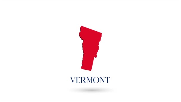 3d mapa plano animado que muestra el estado de Vermont desde los Estados Unidos de América sobre fondo blanco. Estados Unidos. Mapa rotatorio de Vermont con sombra. Estados Unidos. 4k — Vídeos de Stock