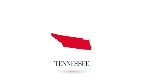 Carte plate animée 3d montrant l'état du Tennessee depuis l'État-Unis d'Amérique sur fond blanc. États-Unis. Carte tournante du Tennessee avec ombre. États-Unis. 4k — Video