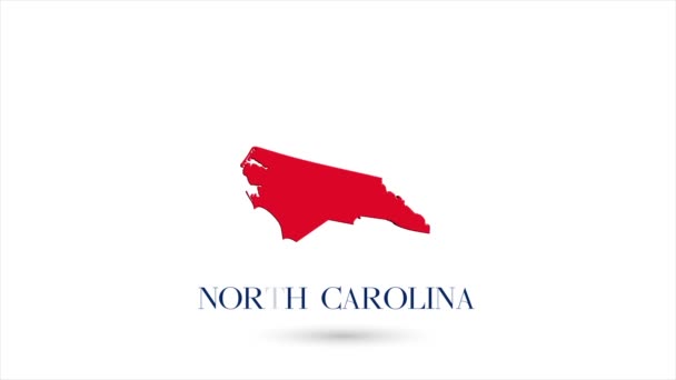 3d mapa plano animado mostrando o estado da Carolina do Norte a partir do Estados Unidos da América sobre fundo branco. EUA. Rotativa do mapa da Carolina do Norte com sombra. EUA. 4k — Vídeo de Stock