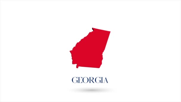 3D анимированная плоская карта, показывающая штат Джорджия из Соединенных Штатов Америки на белом фоне. США. Вращающаяся карта Грузии с тенью. США. 4k — стоковое видео
