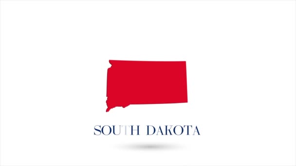 3d mapa plano animado que muestra el estado de Dakota del Sur de los Estados Unidos de América sobre fondo blanco. Estados Unidos. Mapa rotatorio de Dakota del Sur con sombra. Estados Unidos. 4k — Vídeo de stock