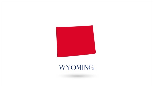 3d mapa plano animado que muestra el estado de Wyoming desde los Estados Unidos de América sobre fondo blanco. Estados Unidos. Mapa rotatorio de Wyoming con sombra. Estados Unidos. 4k — Vídeos de Stock