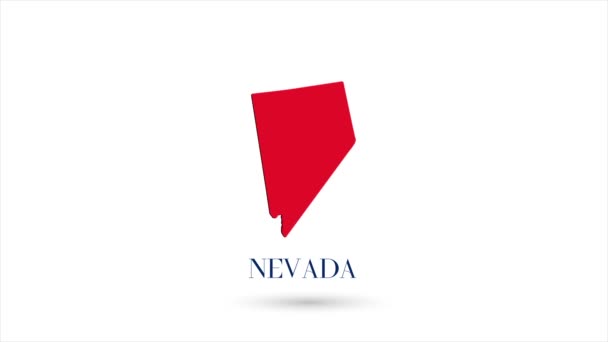 3d mapa plano animado que muestra el estado de Nevada desde los Estados Unidos de América sobre fondo blanco. Estados Unidos. Mapa rotatorio de Nevada con sombra. Estados Unidos. 4k — Vídeos de Stock