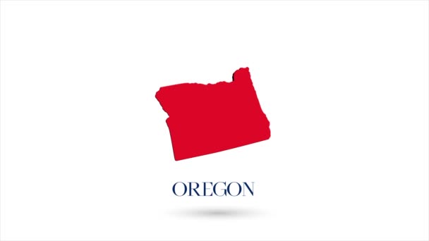 3d animata mappa piatta che mostra lo stato dell'Oregon dagli Stati Uniti d'America su sfondo bianco. Stati Uniti. Mappa girevole dell'Oregon con ombra. Stati Uniti. 4k — Video Stock