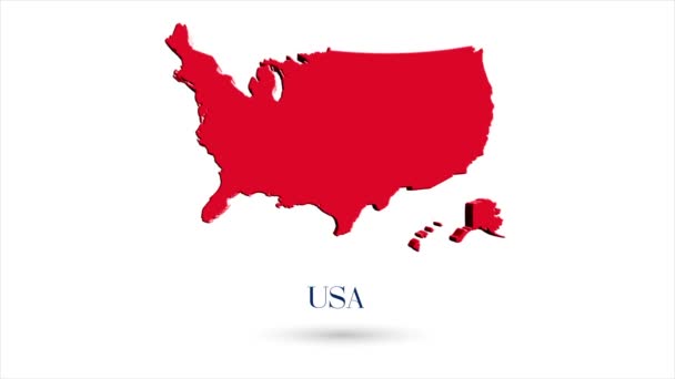 3d анимированная плоская карта Соединенных Штатов Америки на белом фоне. США. Вращающаяся карта США с тенью. 4k — стоковое видео