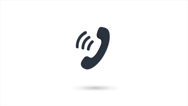 3D animované ploché telefonní sluchátko ikona se stínem izolované na bílém pozadí. Ikona rotačního telefonu. Animace pohybu videa 4K. — Stock video