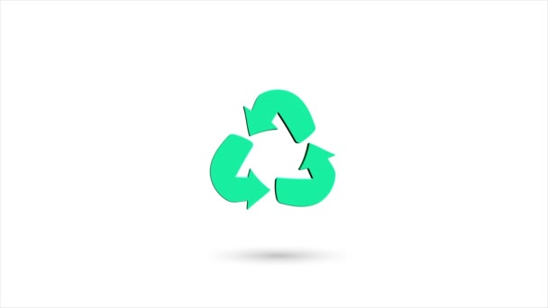 3D animiertes flaches Recycle-Symbol mit Schatten auf weißem Hintergrund. Rotierendes Recycling-Symbol. 4K video motion graphic animation. — Stockvideo