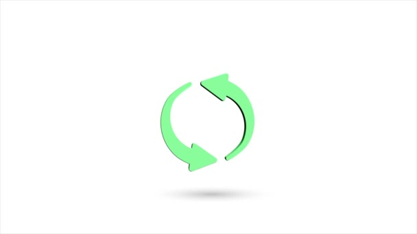 3d animado icono de símbolo de reciclaje plano con sombra aislada sobre fondo blanco. Icono de símbolo de reciclaje giratorio. Animación gráfica de vídeo 4K. — Vídeo de stock