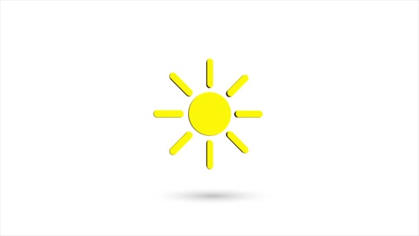 3d animado icono de sol plano con sombra aislada sobre fondo blanco. Icono giratorio del sol. Animación gráfica de vídeo 4K. — Vídeos de Stock