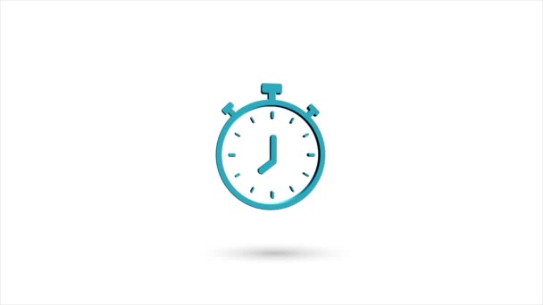 3d animated flat stopwatch icon with shadow isolated on white background. Rotating stopwatch icon. 4K video motion graphic animation. — Stock Video