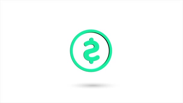 Ikon simbol dollar datar animasi 3d dengan bayangan terisolasi pada latar belakang putih. Simbol ikon dolar berputar. Animasi grafis gerak video 4K. — Stok Video