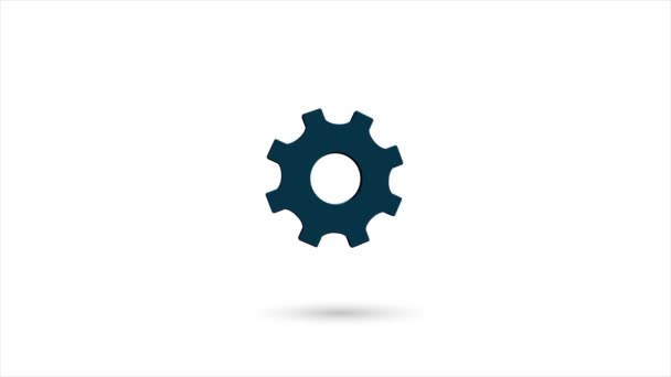 3d animated flat gear wheel icon with shadow isolated on white background. Rotating gear wheel icon. 4K video motion graphic animation. — Stock Video