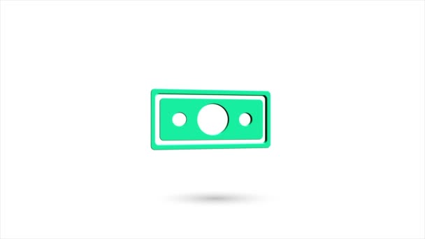 Icona del dollaro piatto animato 3d con ombra isolata su sfondo bianco. Icona del dollaro della banconota rotante. Animazione grafica a movimento video 4K. — Video Stock
