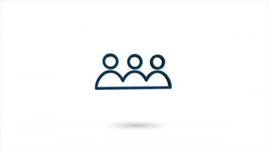 3D animasyon düz üç kişi simgesi ve beyaz arka planda izole edilmiş gölge. Üç kişiyi döndürme simgesi. 4K video hareketi grafik canlandırması.