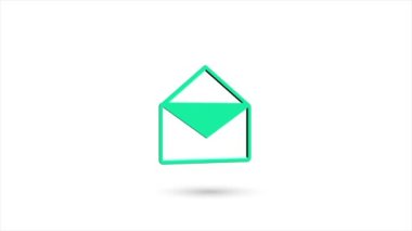 Beyaz arkaplanda gölgesi olan 3D canlandırmalı düz zarf simgesi. Dönüşümlü posta simgesi. 4K video hareketi grafik canlandırması.