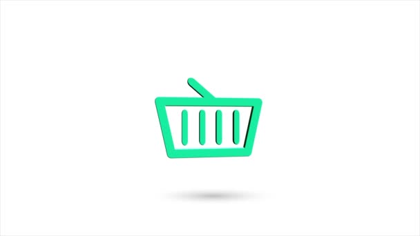 3d animado icono de cesta de la compra plana con sombra aislada sobre fondo blanco. Icono de cesta giratoria. Animación gráfica de vídeo 4K. — Vídeos de Stock