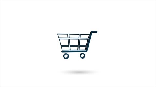 3d animated flat shopping cart icon with shadow isolated on white background. Rotating shopping cart icon. 4K video motion graphic animation. — Stock Video