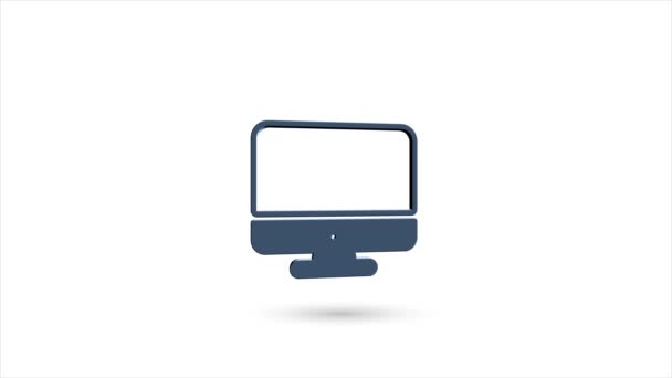3d animado icono de monitor de ordenador plano con sombra aislada sobre fondo blanco. Icono giratorio del monitor del ordenador. Animación gráfica de vídeo 4K. — Vídeo de stock