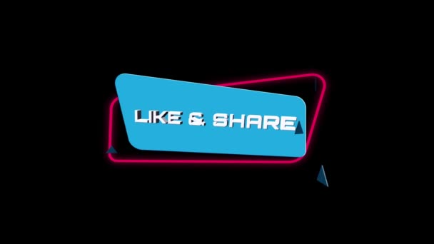 3D-текст анімації Like Share на модний плоский геометричний банер. Літаючий і обертовий об'єкт. 4K Відео рух графічна анімація . — стокове відео