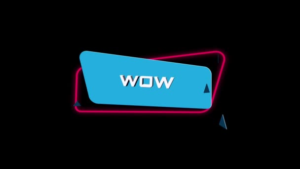 3D animační text Wow na trendy plochý geometrický banner. Létající a rotující objekt. Grafická animace pohybu videa 4K. — Stock video