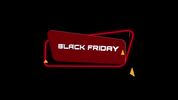 3D animatietekst Black Friday op trendy vlakke geometrische banner. Vliegend en draaiend object. 4K Video motion grafische animatie. — Stockvideo