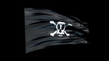 Animasyon Korsan bayrağı kusursuz bir döngü sallıyor. Rüzgarda dalgalanan korsan bayrağı. Korsan 'ın gerçekçi 4K bayrağı. 21 bayrağı.