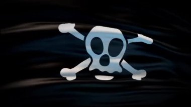 Gerçekçi Korsan bayrağı 3 boyutlu animasyon sallıyor. Kurukafa ve Kılıçların İşareti Korsan Kusursuz Döngü Animasyonu. Blackjack bayrağı. Korsan Jolly Roger bayrağı. 4k
