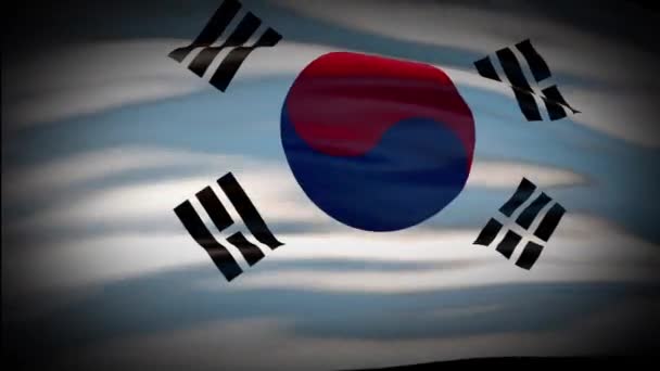 Animatie Zuid-Korea vlag zwaait naadloze lus. Zuid-Korea vlag wapperend in de wind. Realistische 4K nationale vlag van Zuid-Korea Closeup. — Stockvideo