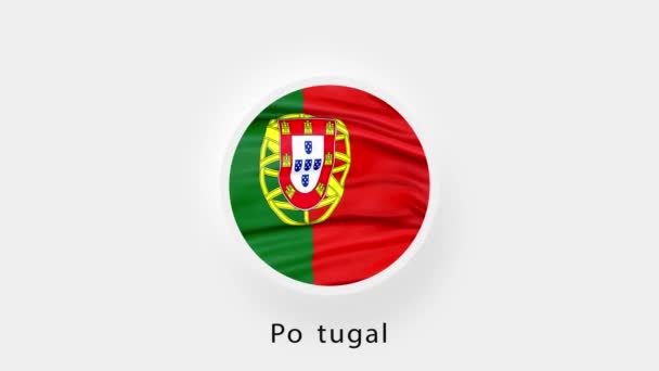 Portugália Circular Flag Loop. Portugália animált nemzeti lobogója. Realisztikus portugál zászló integetés. 4K