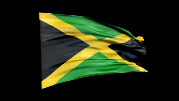 Realistiska Jamaica flaggan viftar 3D-animation. Jamaicas flagga. 4K Jamaica flagga sömlös loop animation. — Stockvideo