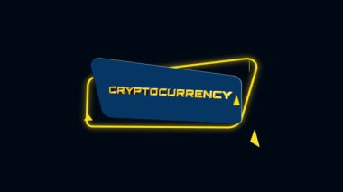 Moda düz geometrik afiş üzerinde 3D animasyon metni Kripto para birimi. Uçan ve dönen nesne. 4K Video hareketli grafik canlandırması.